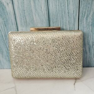 Glitter Gold Hard Case Cocktail Party Clutch Chain Purse